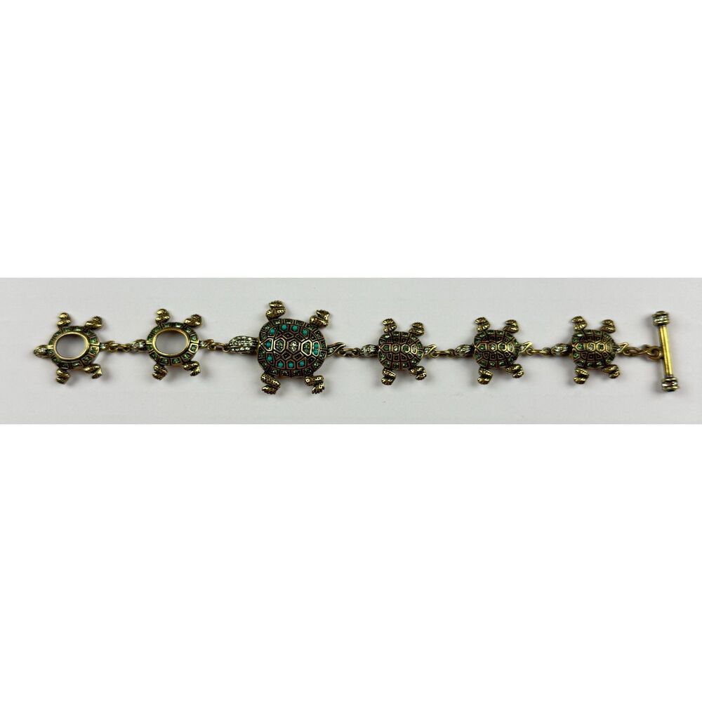 Heidi Daus "Slow Poke"Turtle Charm Link Bracelet Gold Tone Crystal Rhinestone